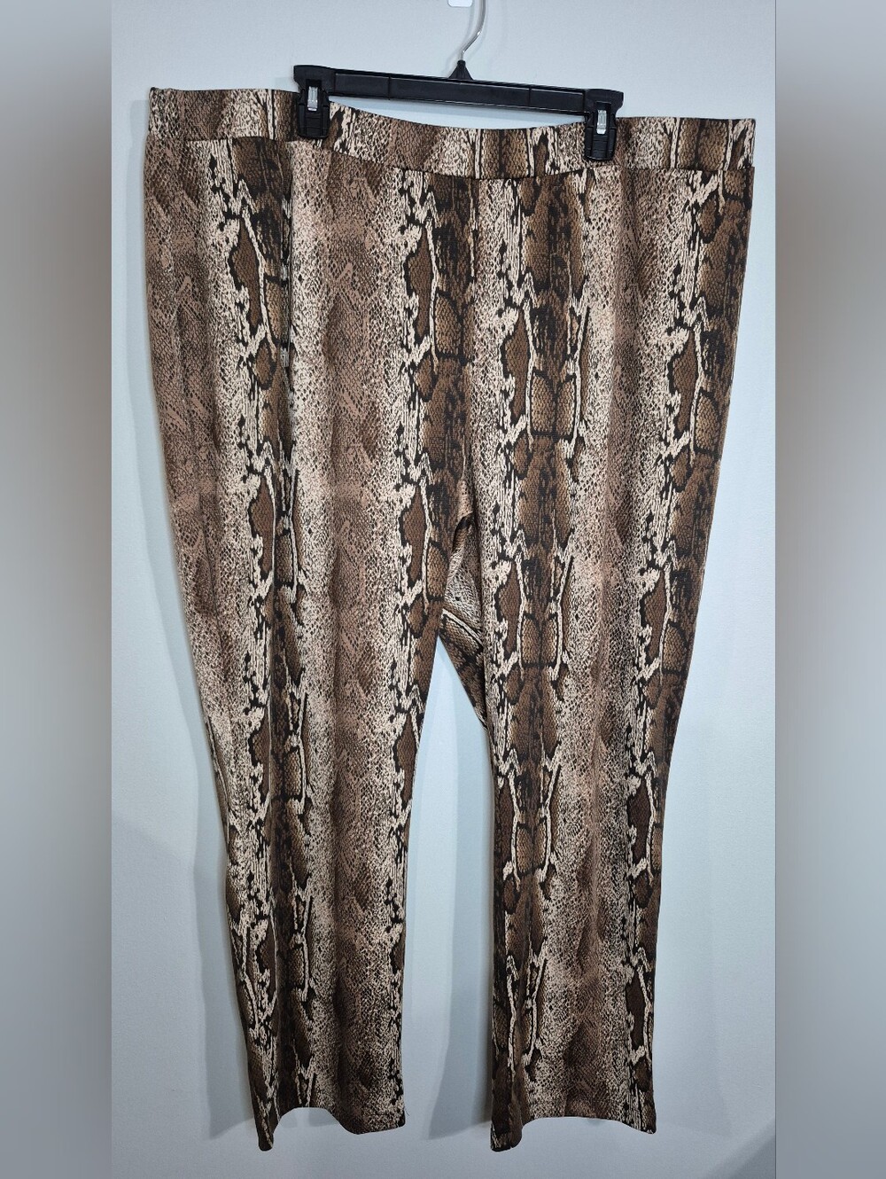 Plus Size Snake Print Stretch Pants - Brown Neutral 3X